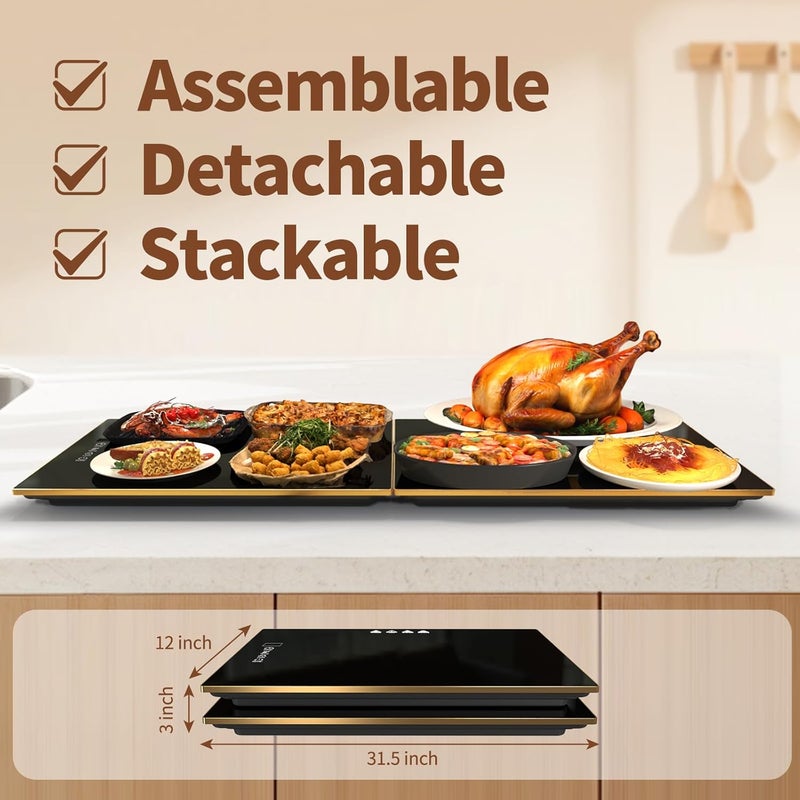 CedarAce Food Warmers for Parties Buffet, （31.5"x12"） Assemblable Stackable Electric Warming Tray with 8-Level Temperature Adjustment and 8-Hour Timer, Upgraded Desktop-Protecting Food Warming Mat - Image 2